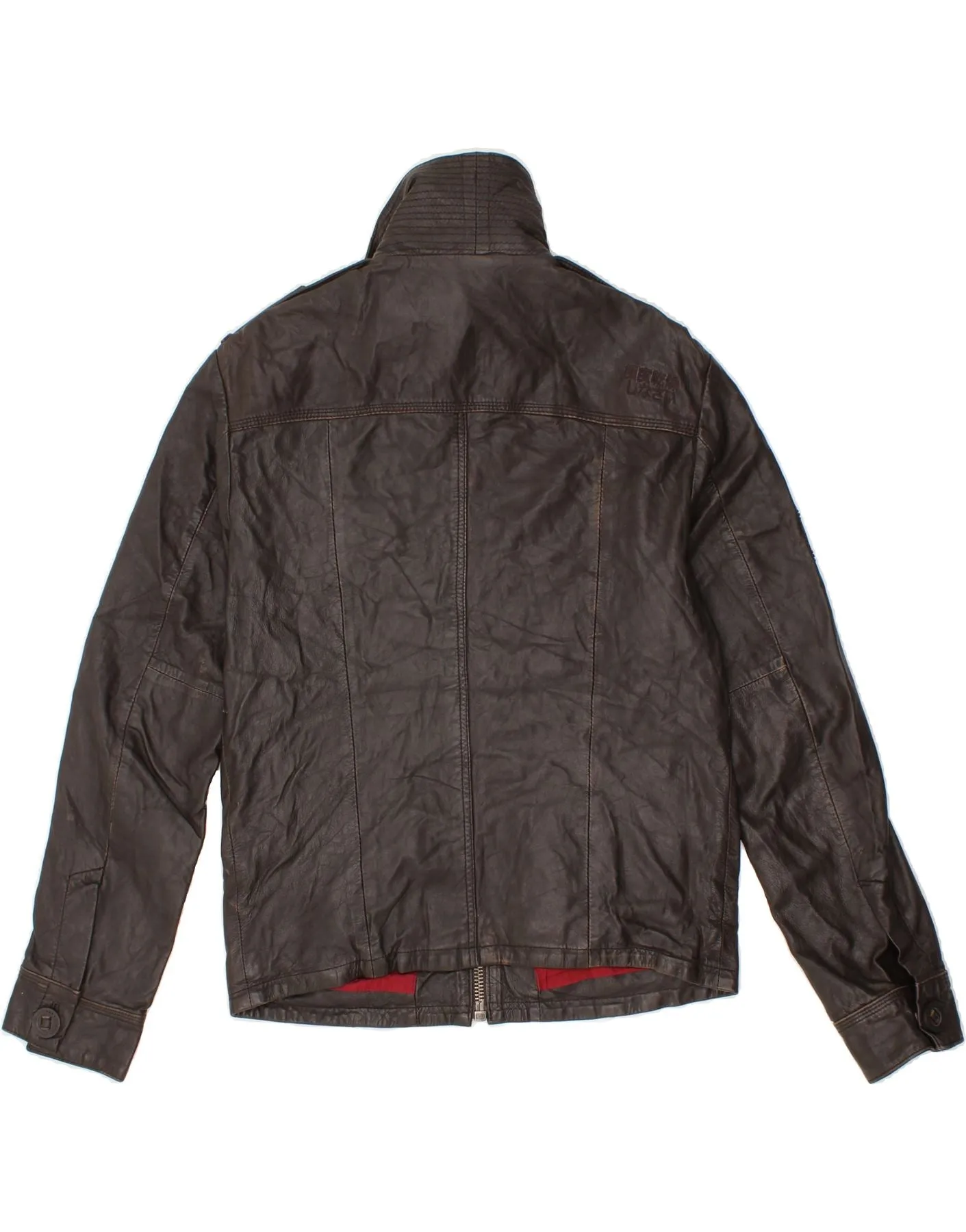 SUPERDRY Mens Military Leather Jacket UK 38 Medium Brown Leather