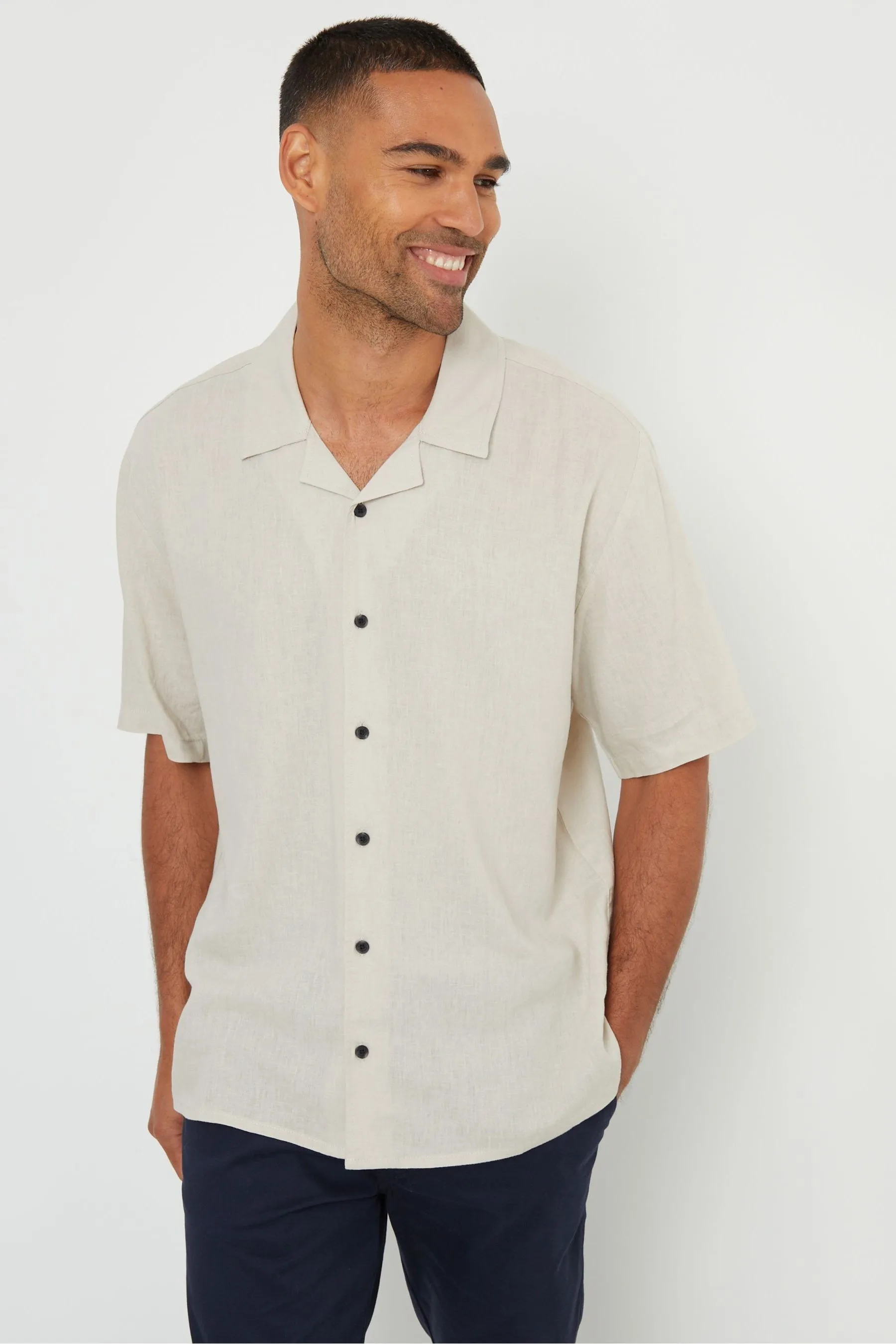 Threadbare - Camicia in Blend lino con colletto Manica corta a rever    