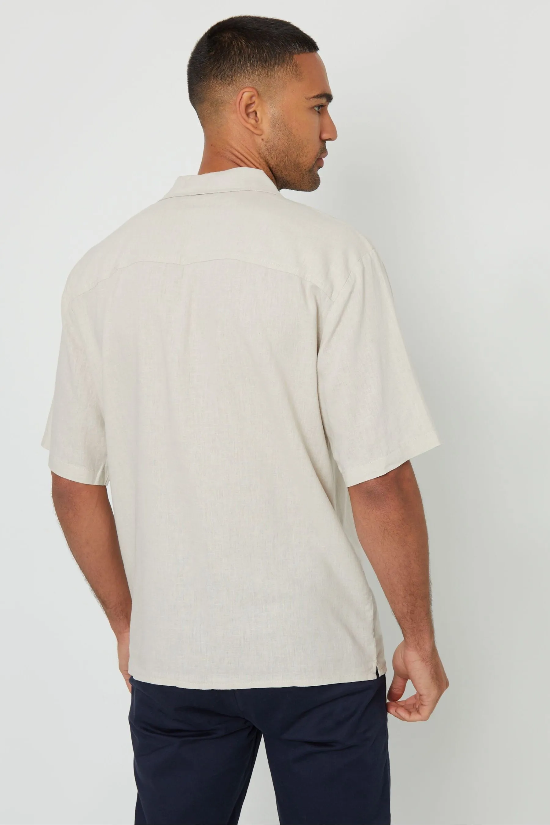 Threadbare - Camicia in Blend lino con colletto Manica corta a rever    