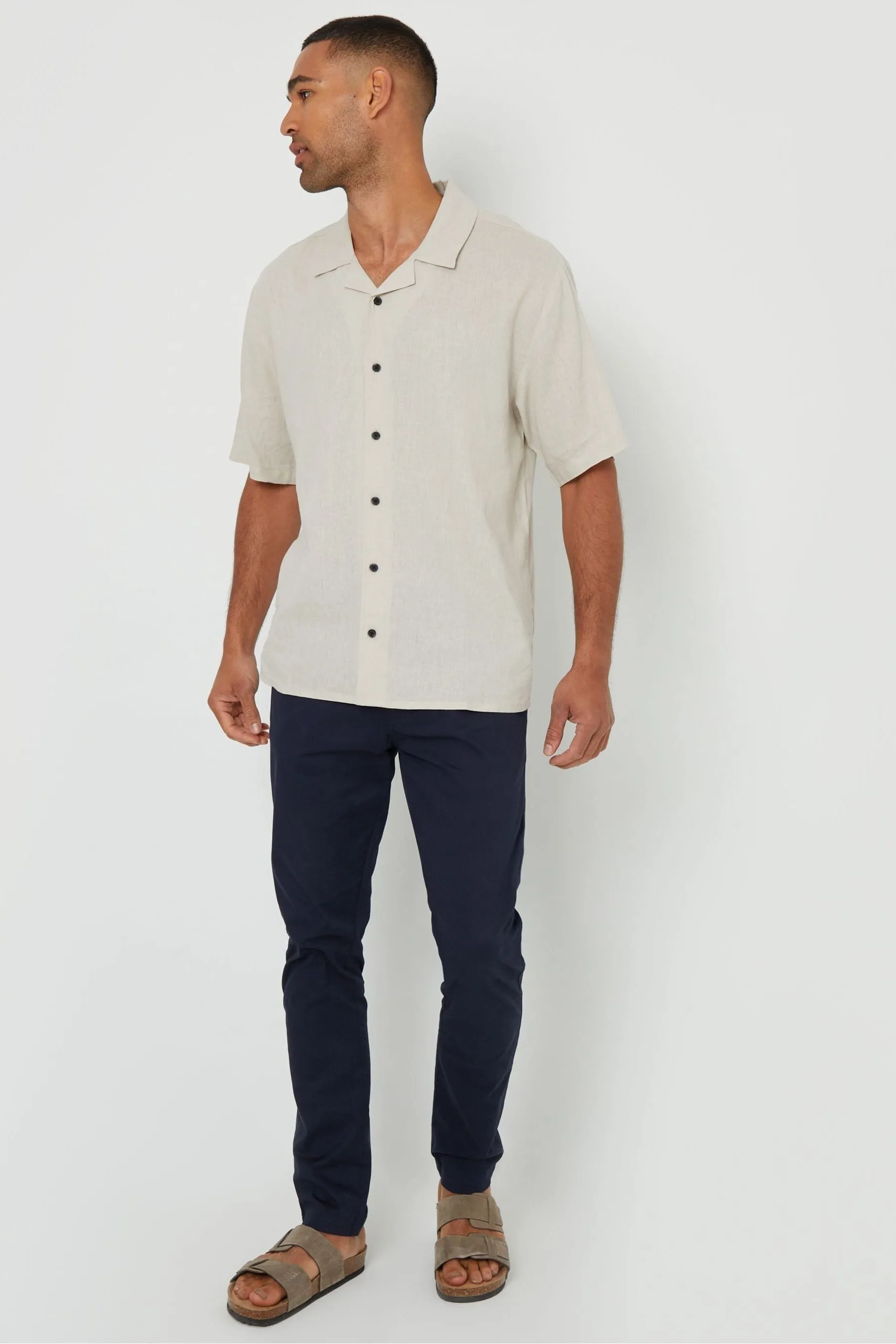 Threadbare - Camicia in Blend lino con colletto Manica corta a rever    