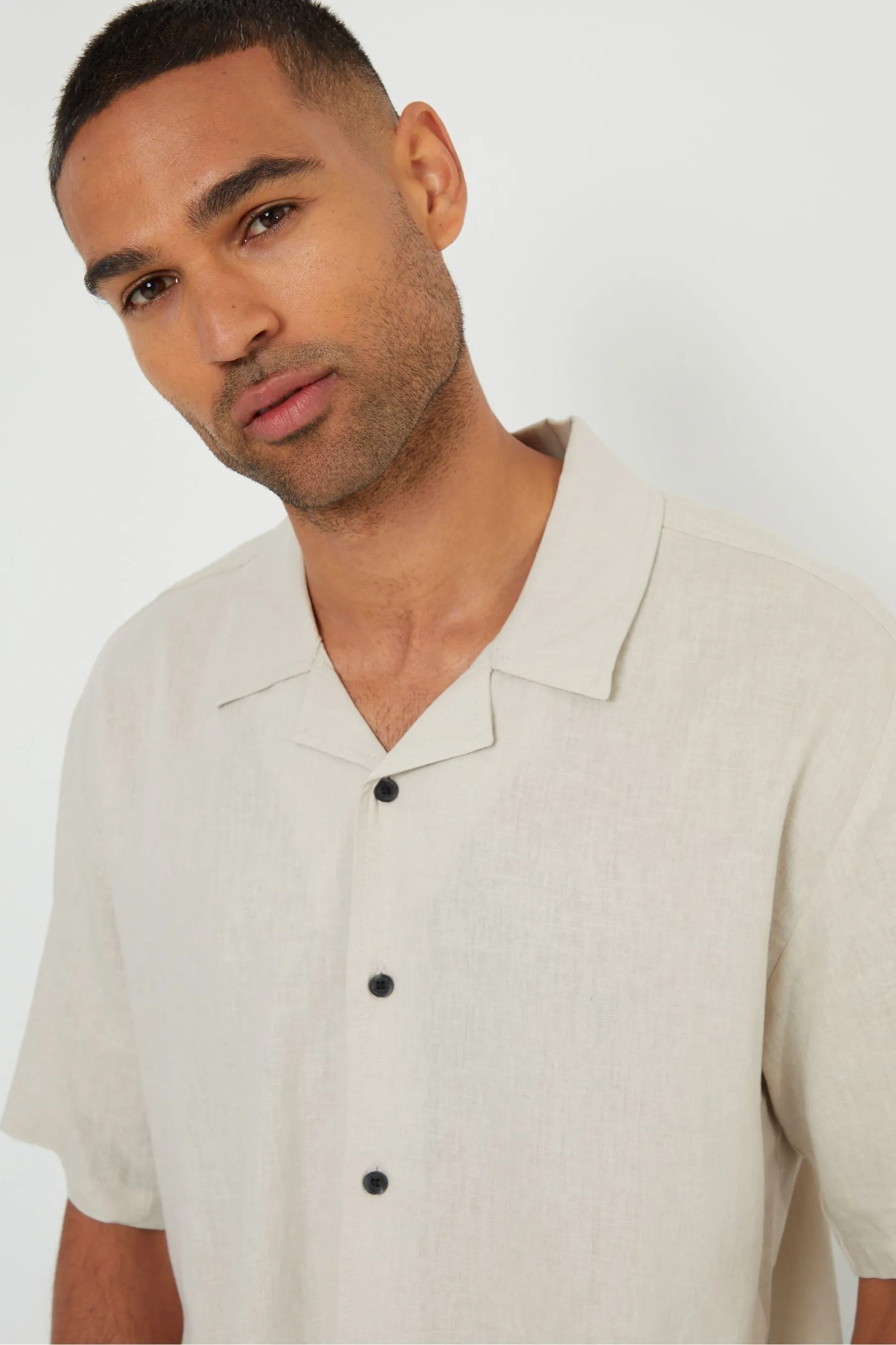 Threadbare - Camicia in Blend lino con colletto Manica corta a rever    