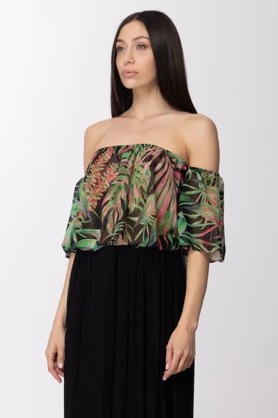 Top off-shoulder con stampa tropical Fantasia