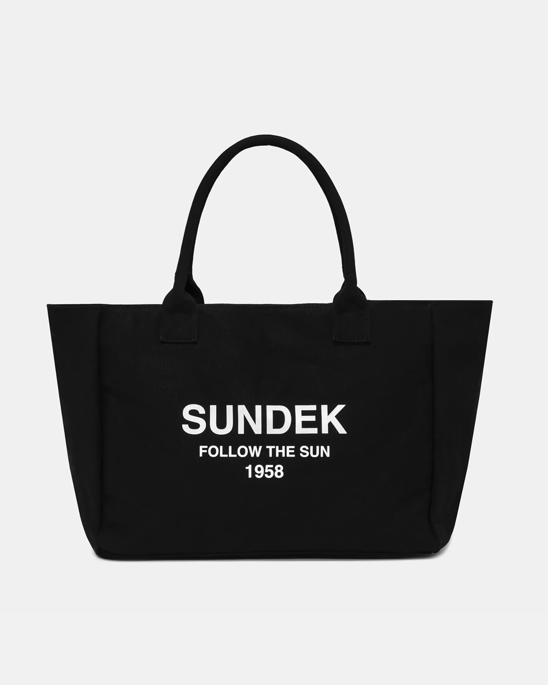 Tote bag nera in canvas di cotone con scritta logo bianca stampata