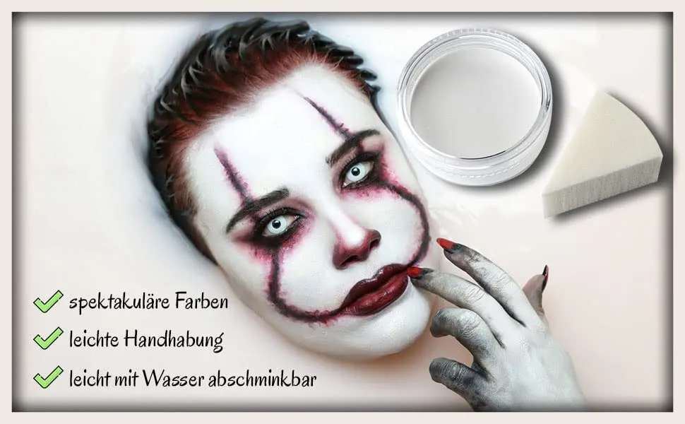 Trucco Acqua Premium con Spugna per Feste per Bambini Feste a Tema Carnevale di Halloween Zombie vampiri Clown Bianca