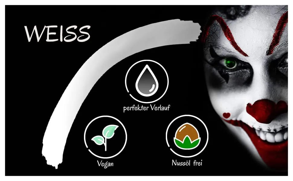 Trucco Acqua Premium con Spugna per Feste per Bambini Feste a Tema Carnevale di Halloween Zombie vampiri Clown Bianca