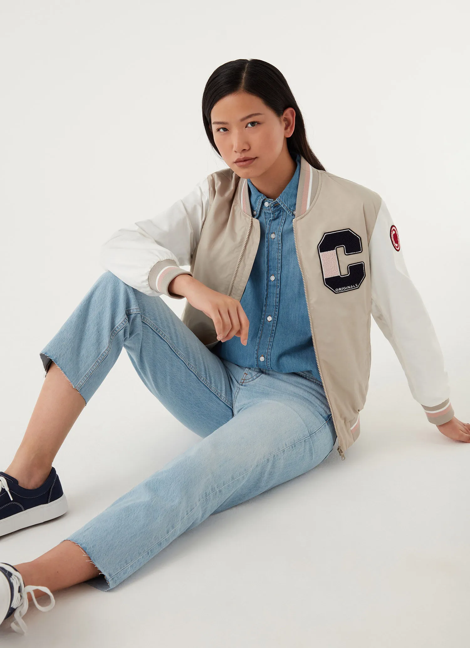 Varsity colour-block cotton bomber jacket