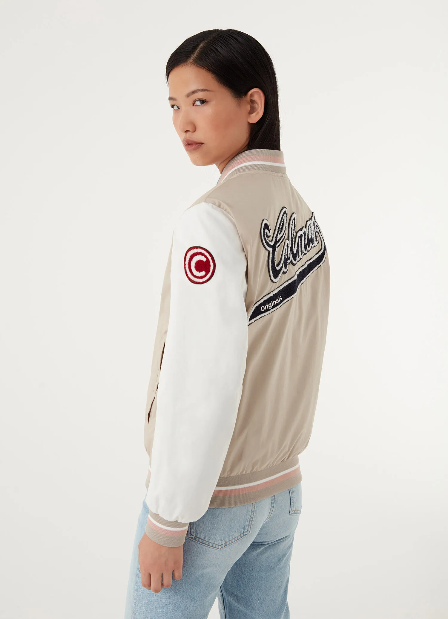Varsity colour-block cotton bomber jacket