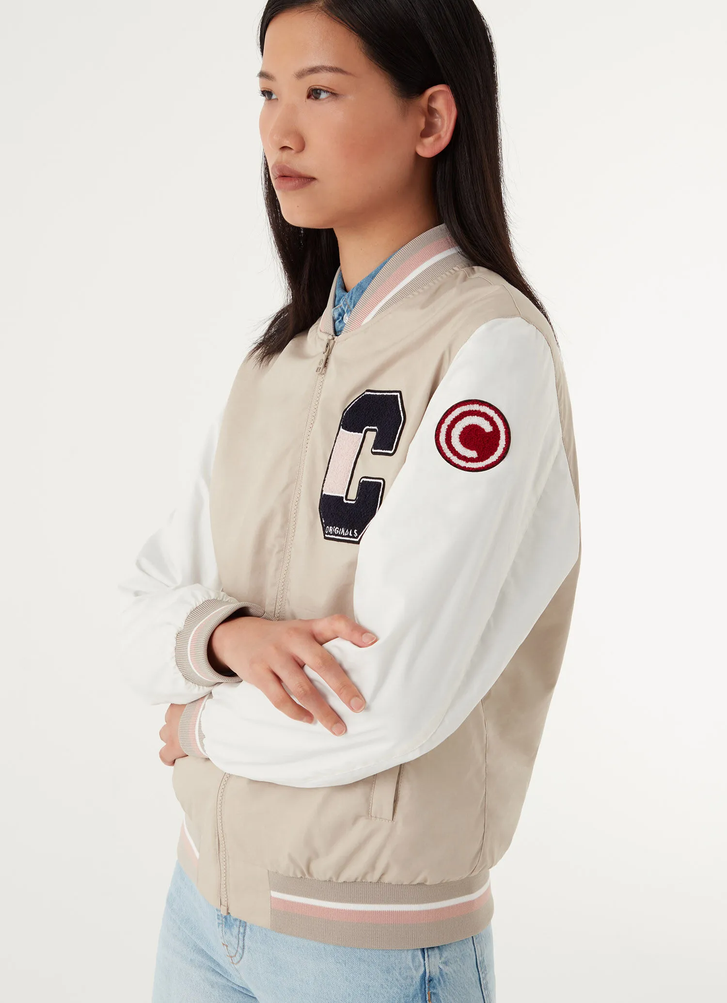 Varsity colour-block cotton bomber jacket