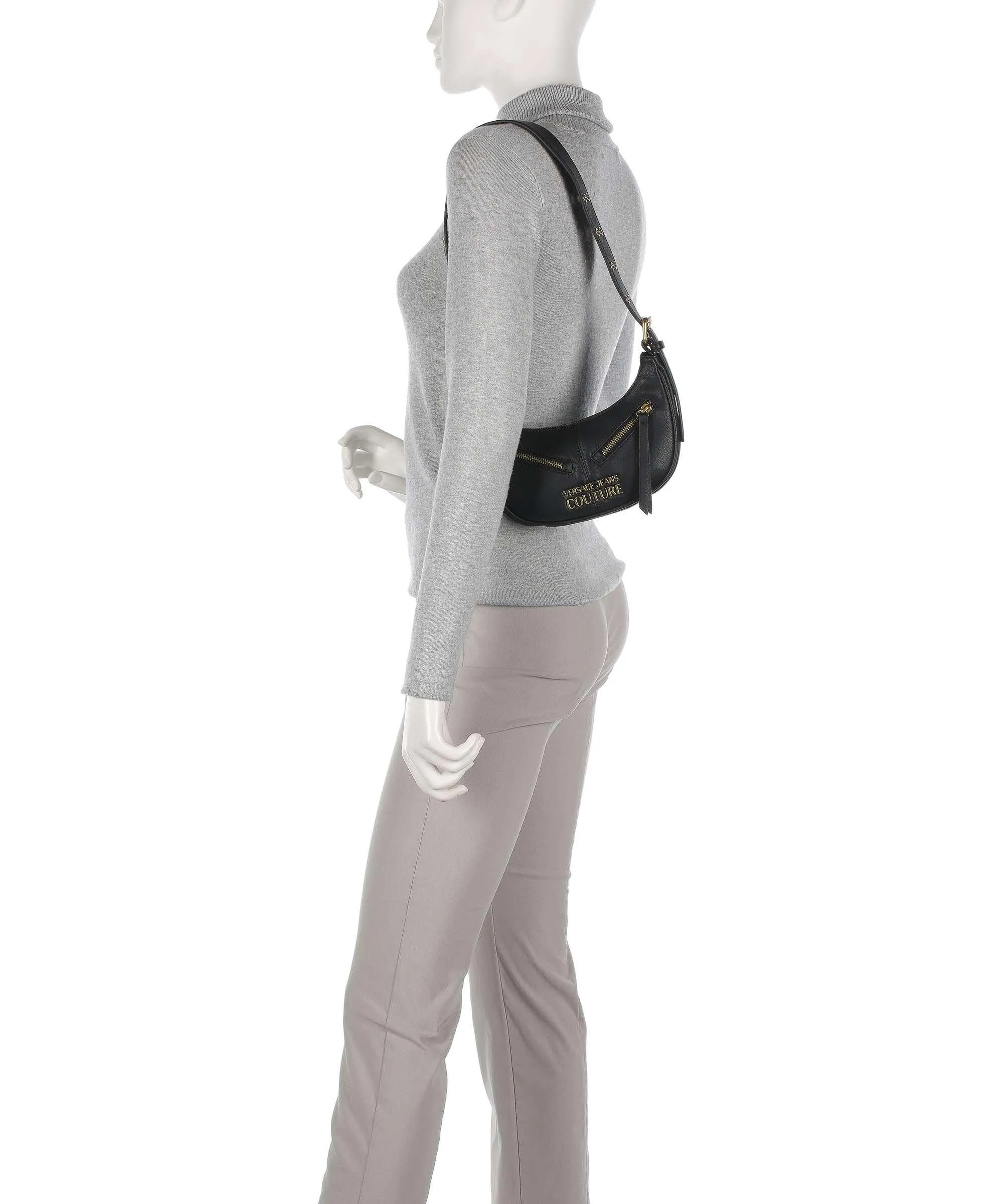  Versace Jeans Couture Zipper Borsa a spalla pelle sintetica nero  