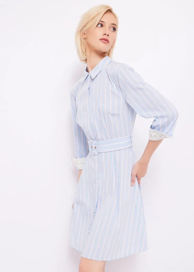 Vestito chemisier a righe con cintura