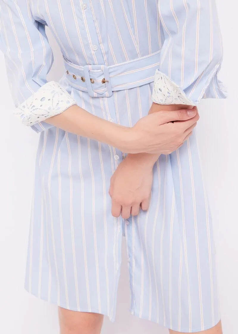 Vestito chemisier a righe con cintura