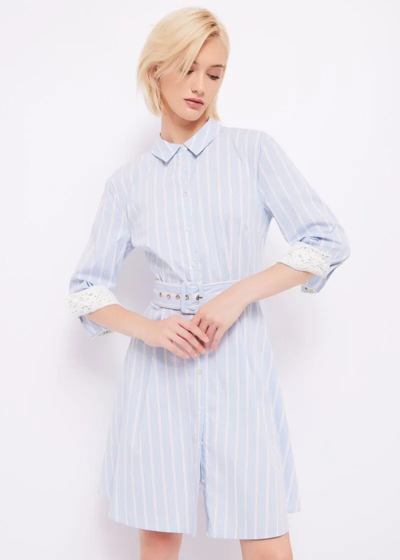 Vestito chemisier a righe con cintura