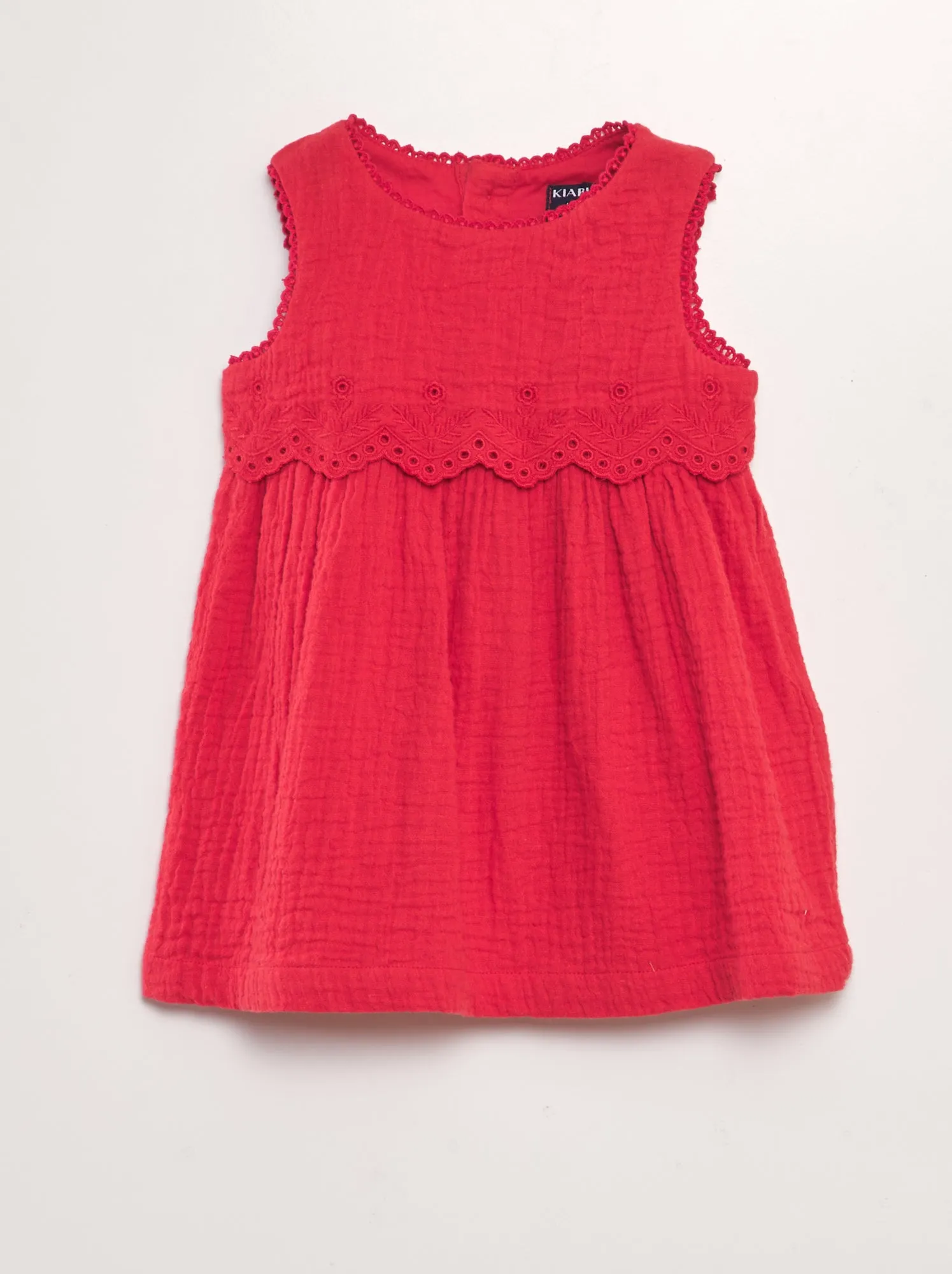 Vestito in garza di cotone con ricami - ROSSO