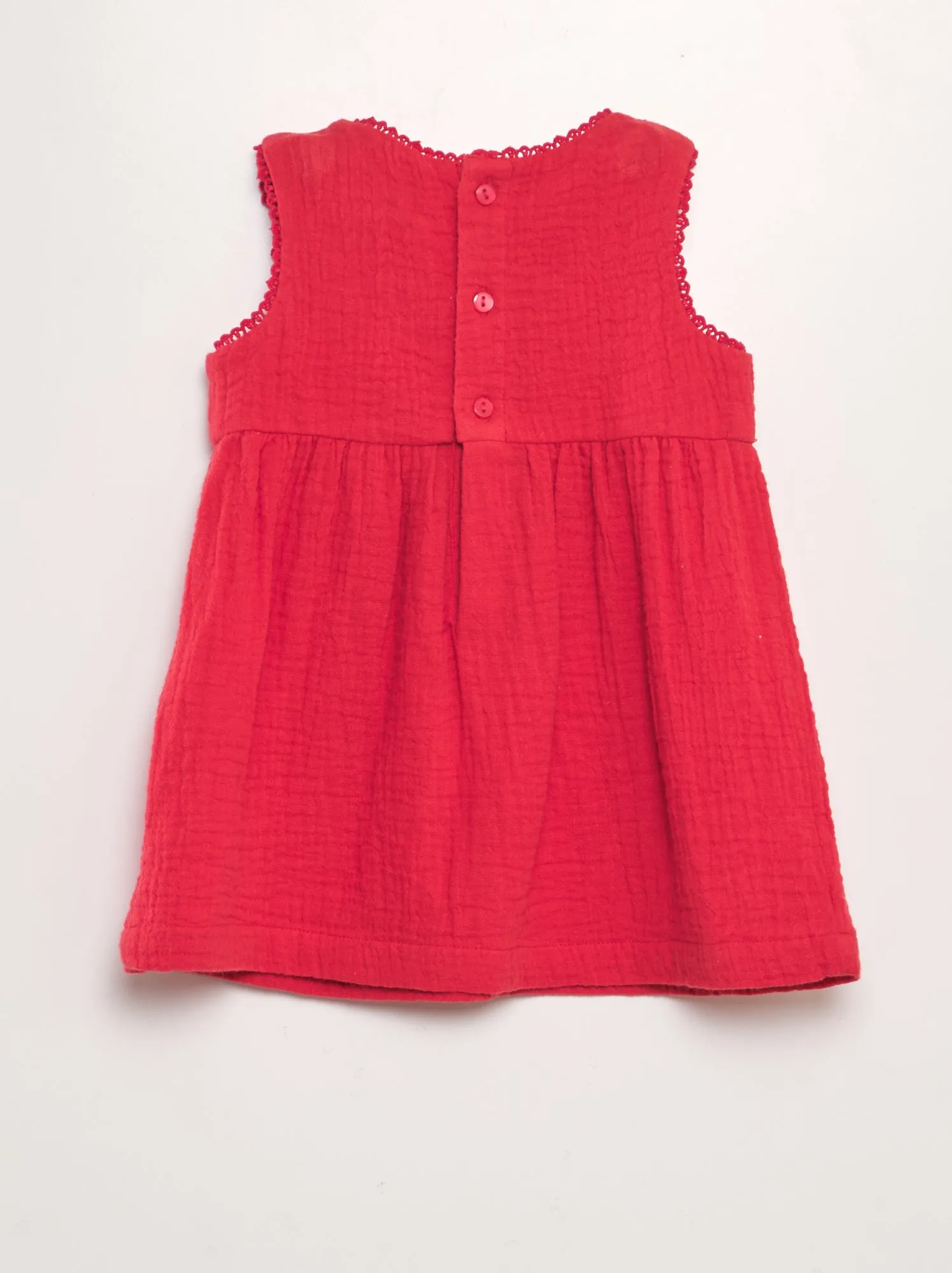 Vestito in garza di cotone con ricami - ROSSO