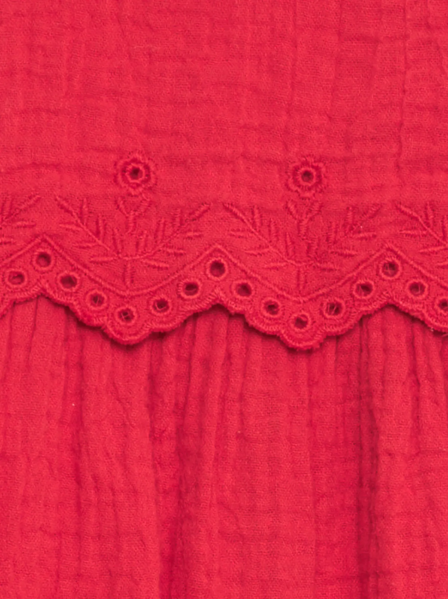 Vestito in garza di cotone con ricami - ROSSO
