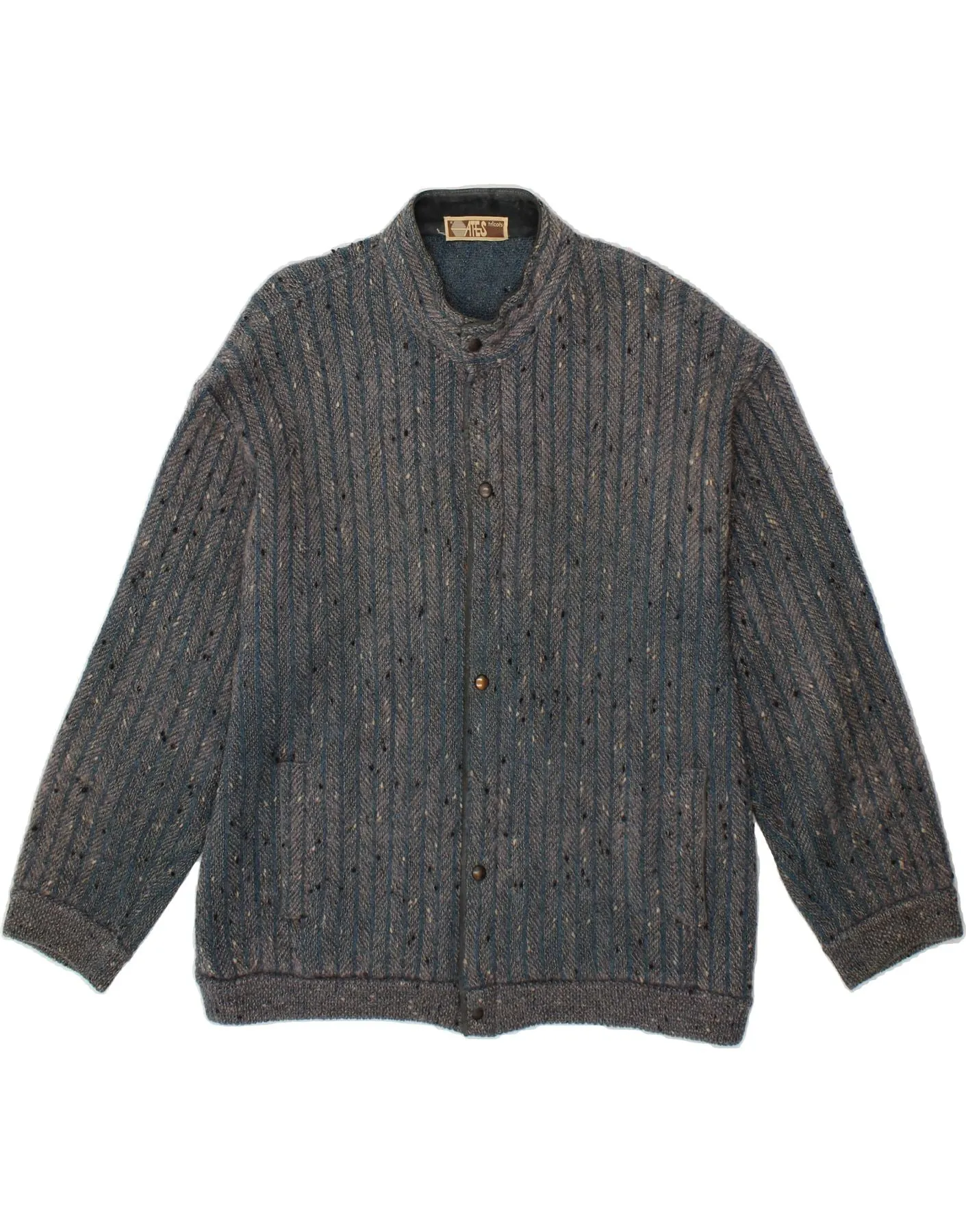 VINTAGE Mens Bomber Jacket UK 40 Large Blue Herringbone Alpaca Wool