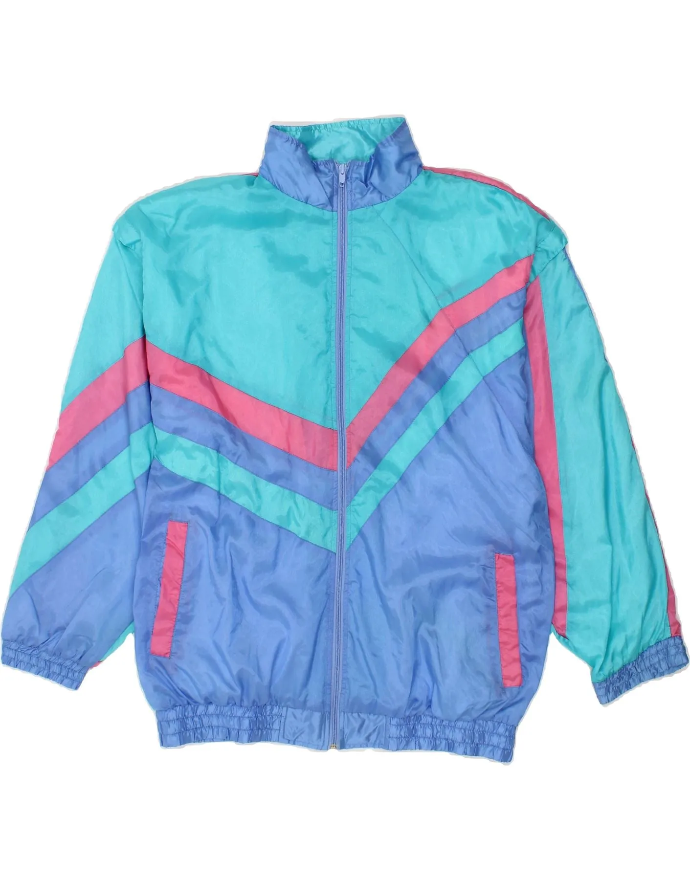 VINTAGE Mens Tracksuit Top Jacket Large Blue Colourblock Polyamide