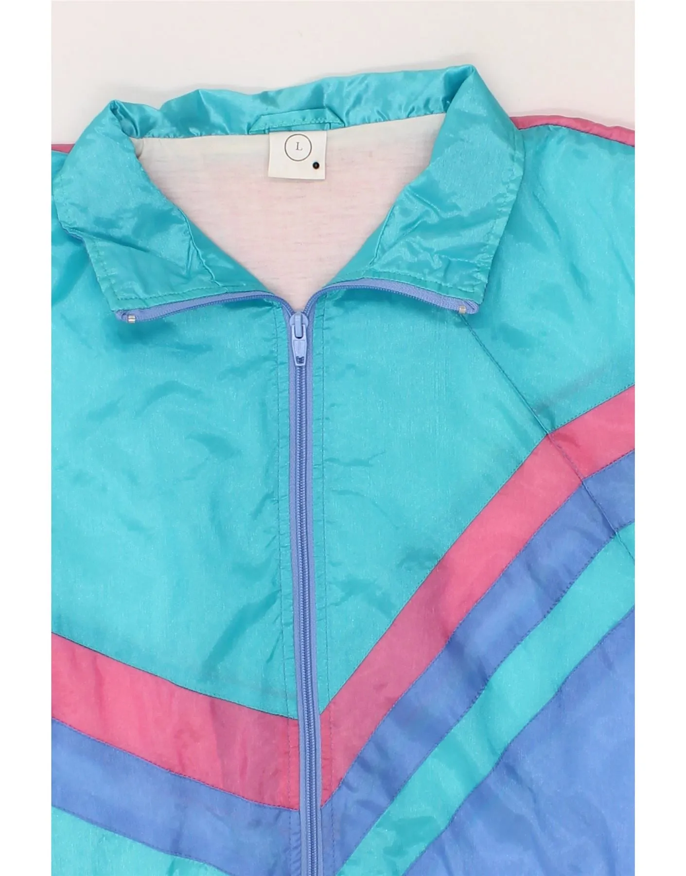 VINTAGE Mens Tracksuit Top Jacket Large Blue Colourblock Polyamide