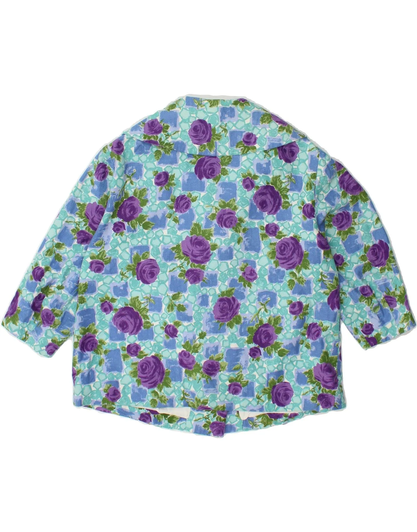 VINTAGE Womens 3/4 Sleeve 3 Button Blazer Jacket IT 44 Medium Blue Floral