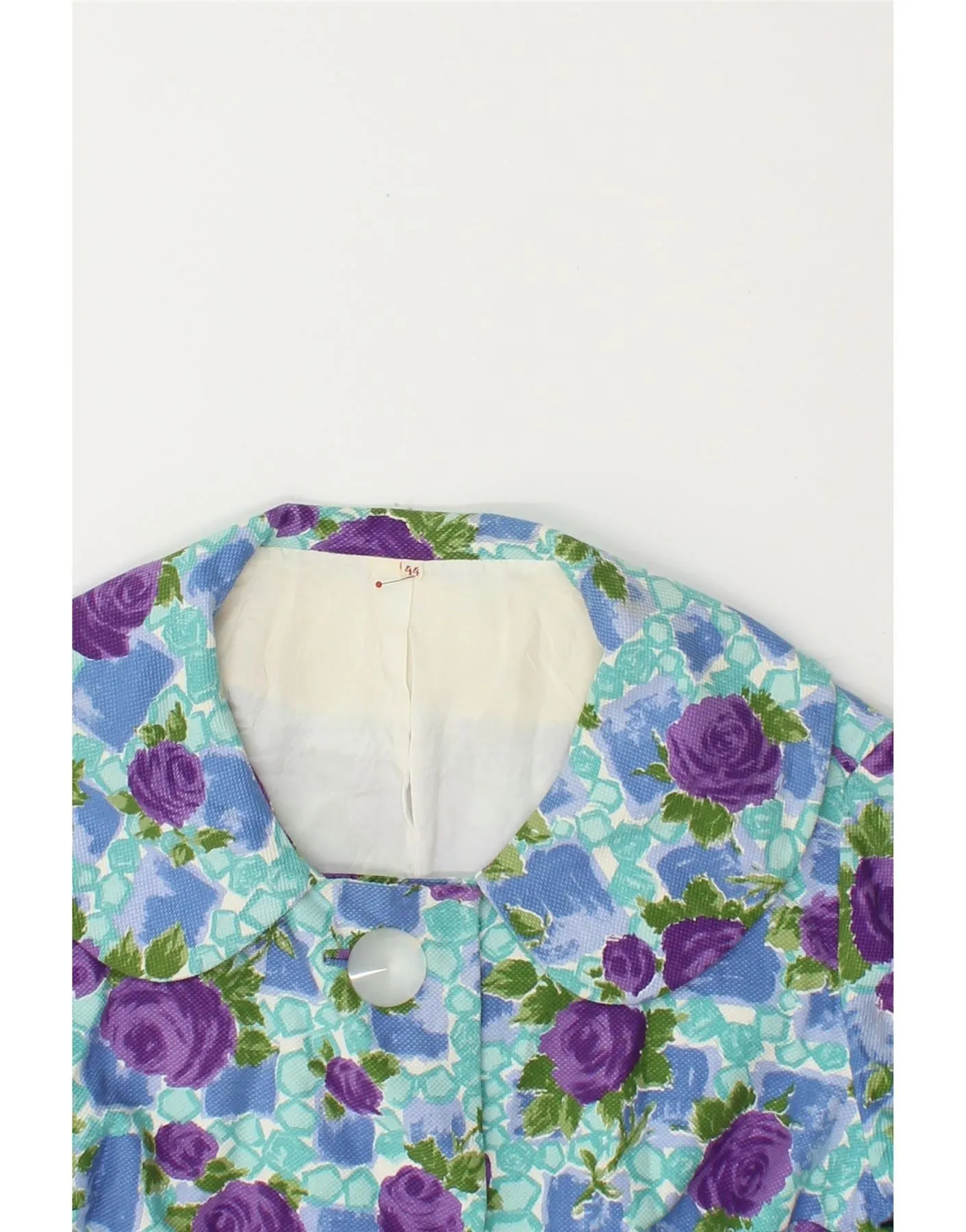 VINTAGE Womens 3/4 Sleeve 3 Button Blazer Jacket IT 44 Medium Blue Floral
