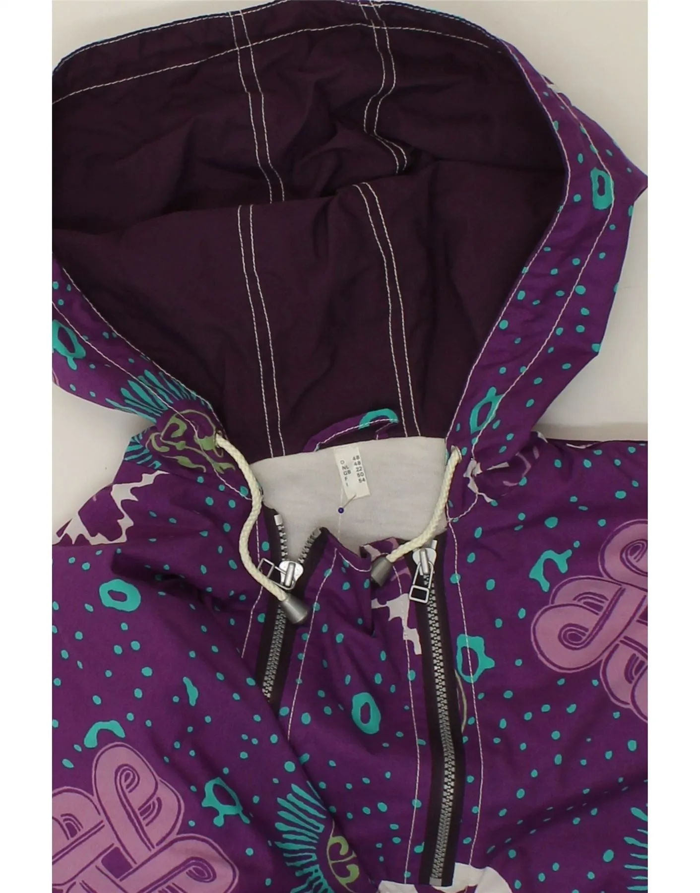 VINTAGE Womens Abstract Pattern Hooded Anorak Jacket UK 22 3XL Purple