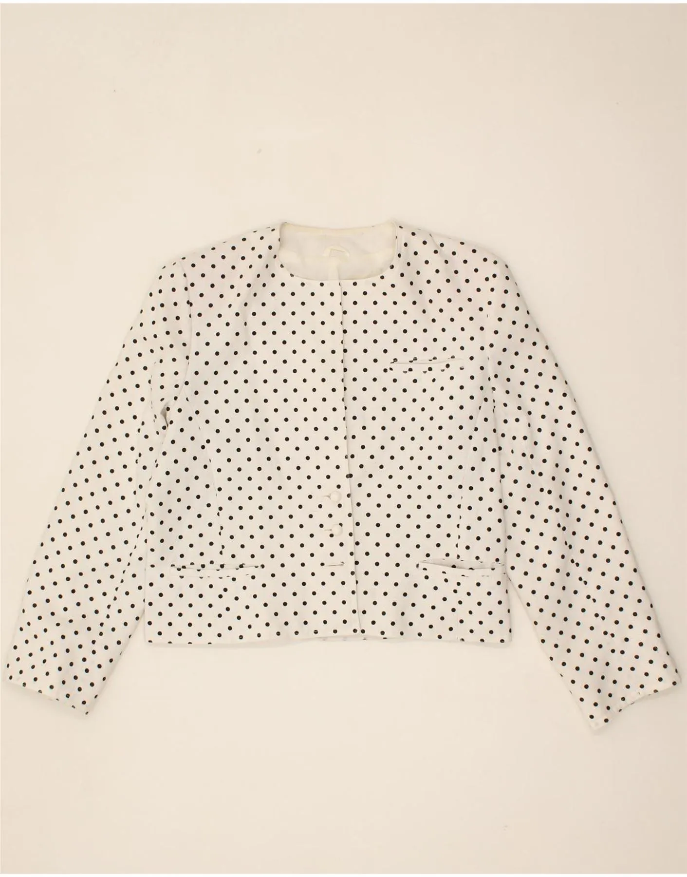 VINTAGE Womens Blazer Jacket UK 14 Large White Spotted Nylon