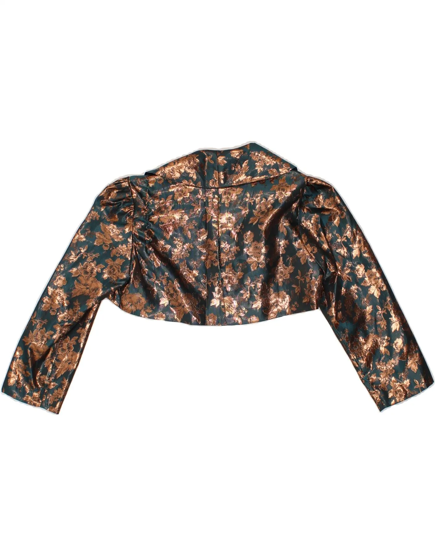 VINTAGE Womens Bolero Jacket UK 10 Small Gold Floral Acetate