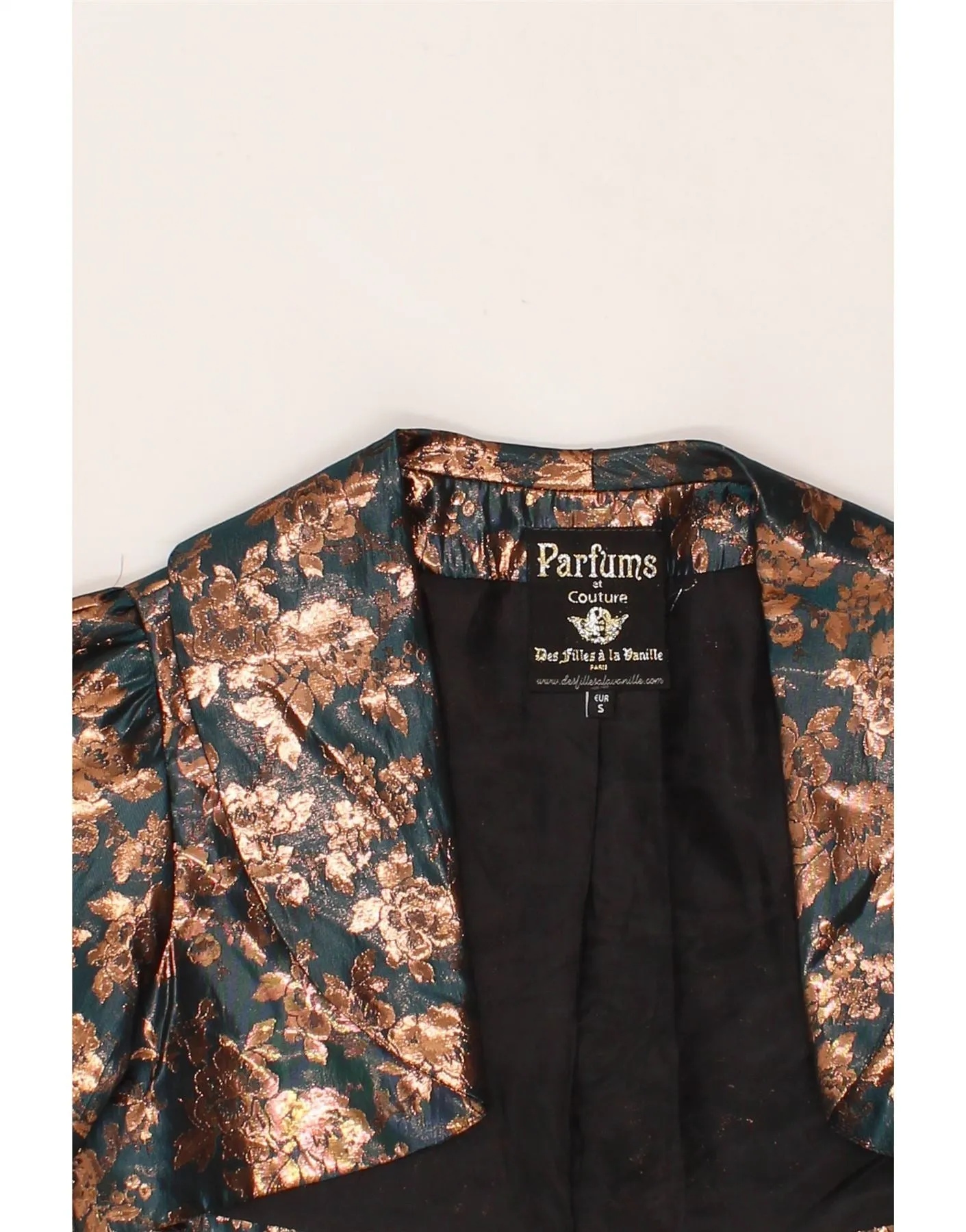 VINTAGE Womens Bolero Jacket UK 10 Small Gold Floral Acetate