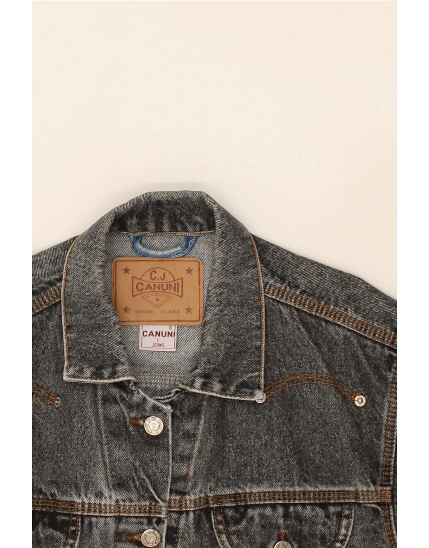 VINTAGE Womens Denim Jacket UK 16 Large Grey