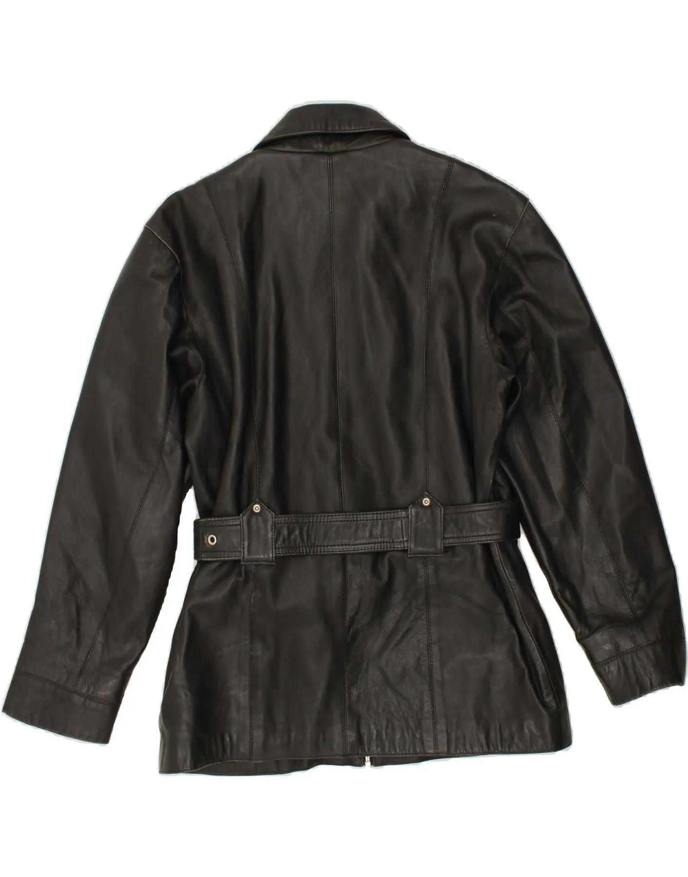 VINTAGE Womens Leather Jacket UK 14 Large Black Leather