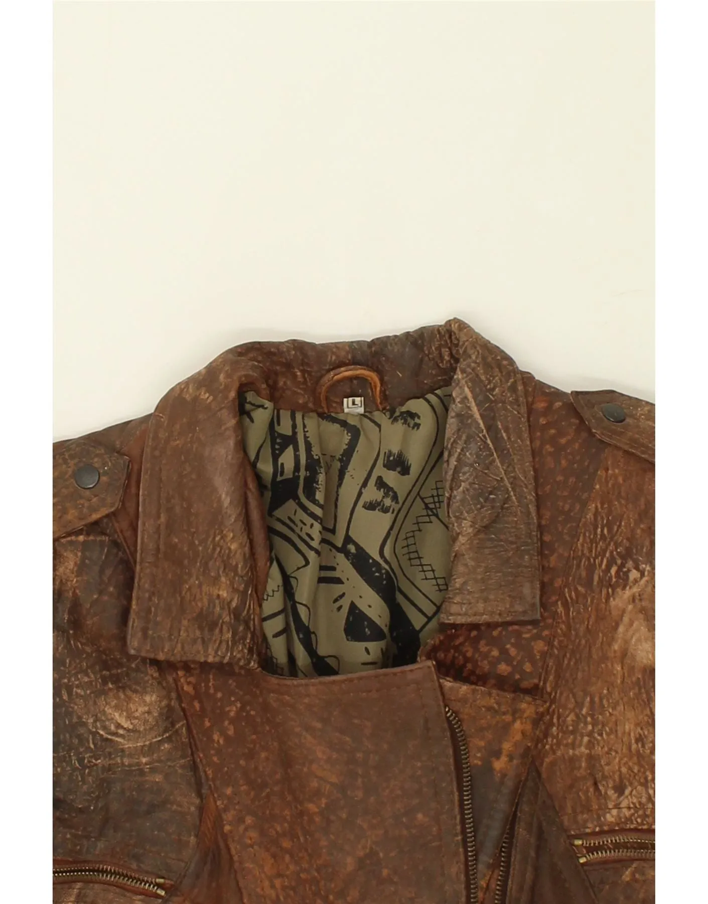 VINTAGE Womens Military Leather Jacket UK 16 Large Brown