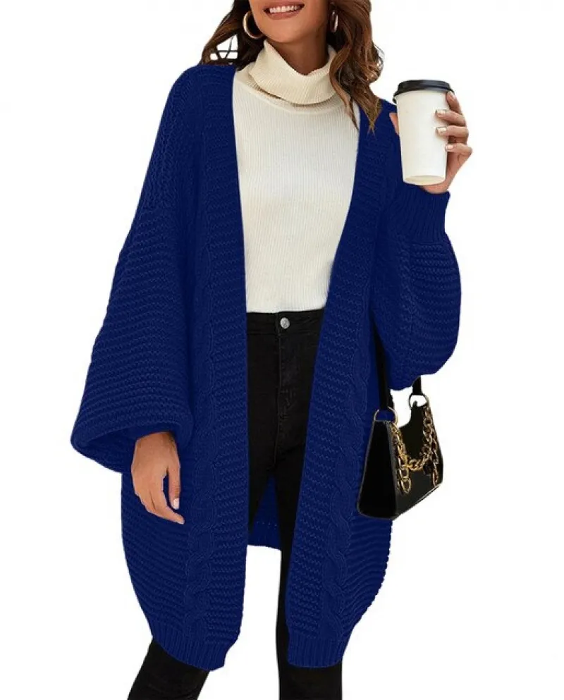 Women Casual Solid Color Knitted Cardigan Yarn Sweater Mid Length Cardigan Jacket Coat Knitwear Autumn Winter Coat For W