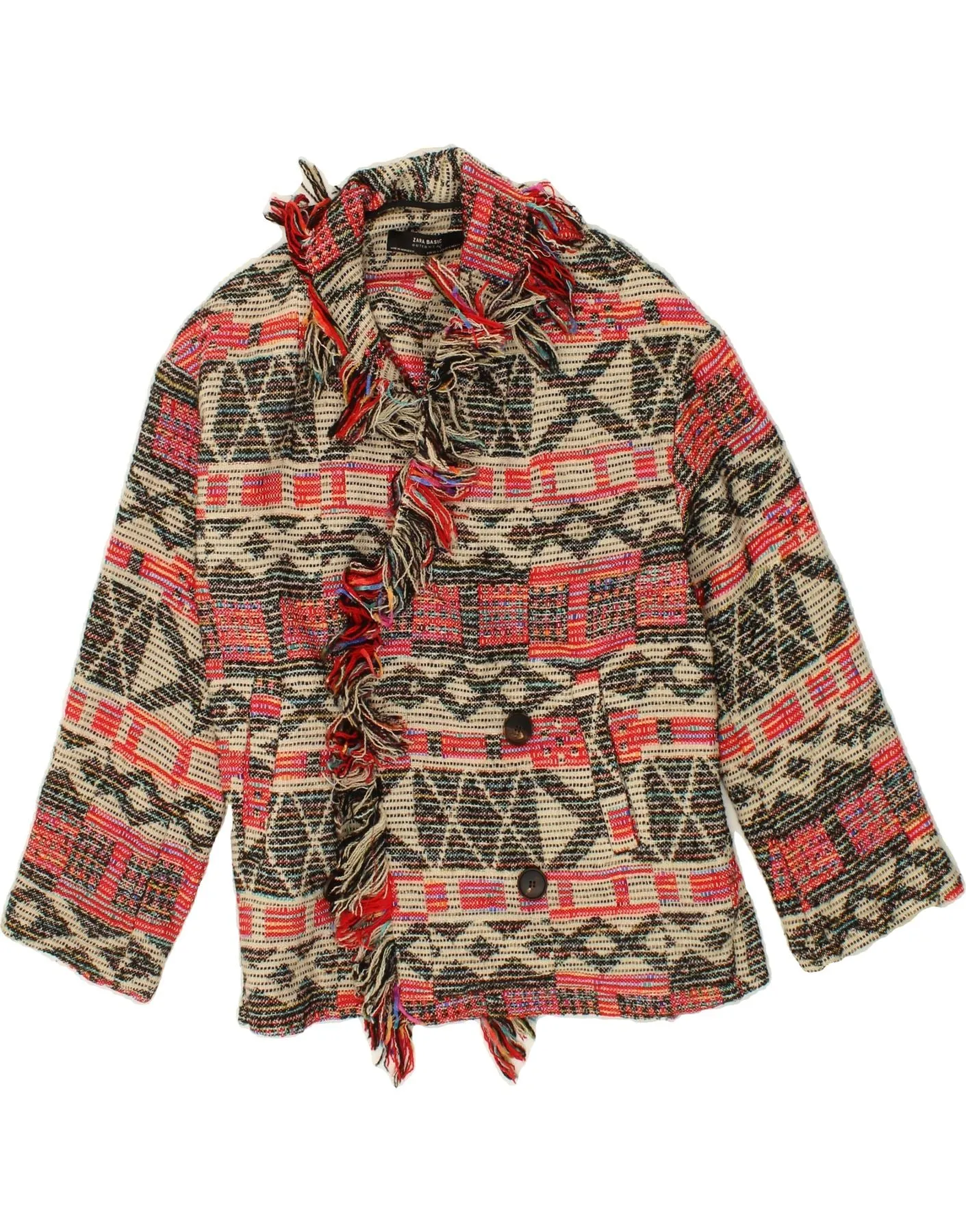 ZARA Womens Oversized Blazer Jacket UK 6 XS Pink Fair Isle Aztec