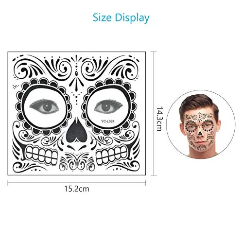 ZERHOK Halloween Tatuaggi di Faccia,8 PCS Halloween Tatuaggi Temporanei Moda Decorazione Festa a Tema Halloween Festa in Festa d