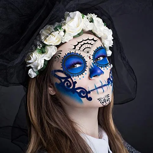 ZERHOK Halloween Tatuaggi di Faccia,8 PCS Halloween Tatuaggi Temporanei Moda Decorazione Festa a Tema Halloween Festa in Festa d