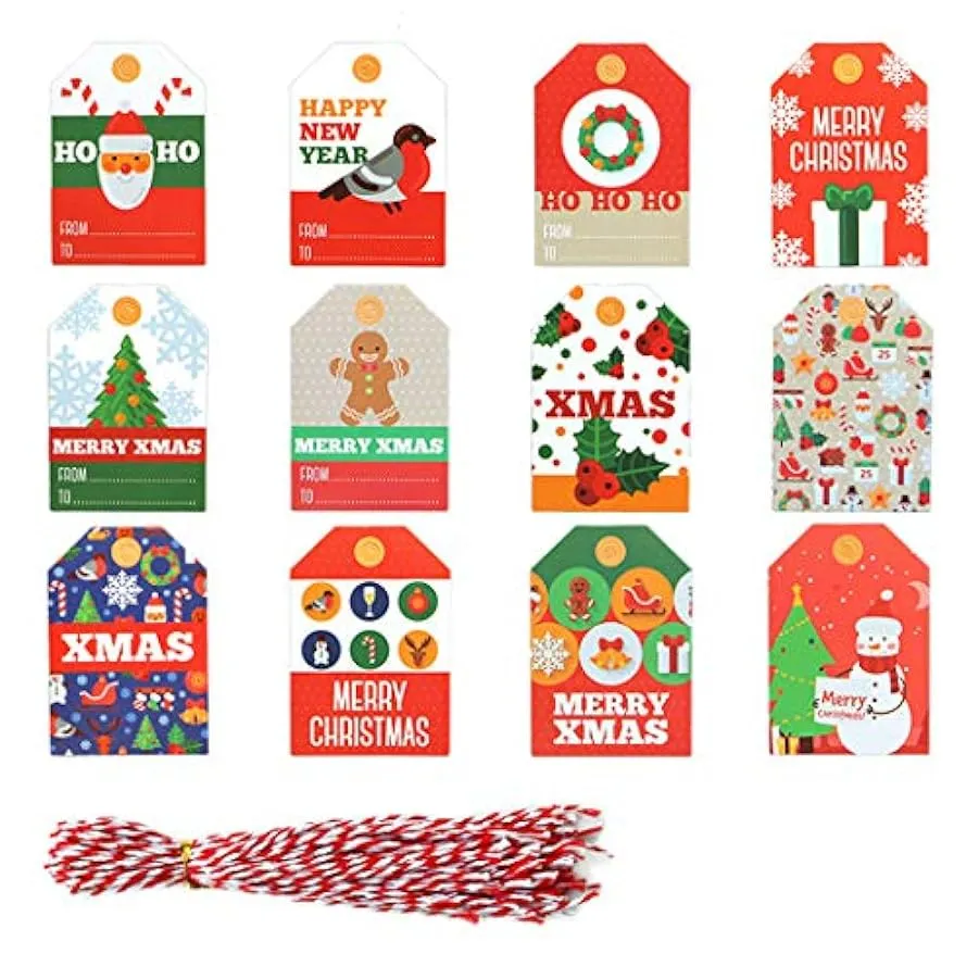 ZOYLINK Etichetta Regalo di Natale da 48 Pezzi Etichetta Decorativa Creativa Natalizia con 50 Corde 182121808