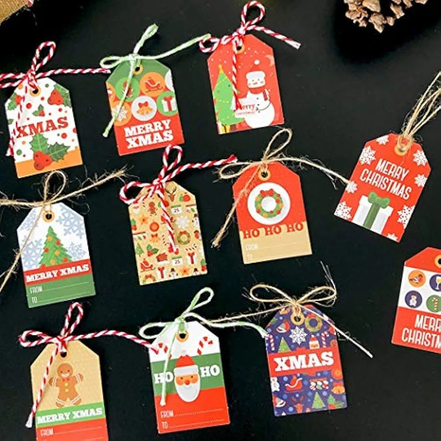 ZOYLINK Etichetta Regalo di Natale da 48 Pezzi Etichetta Decorativa Creativa Natalizia con 50 Corde 182121808